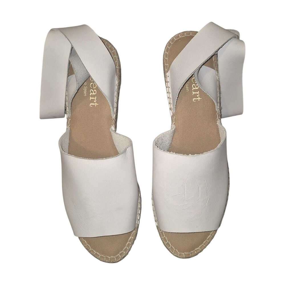 Paseart Spain Leather Espadrille Wedges Size 39 Cream Hook & Loop Ankle Strap